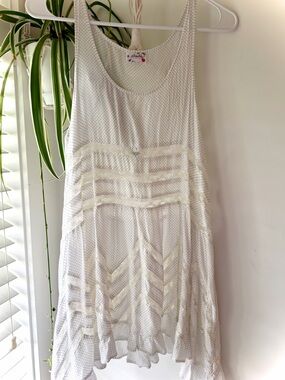 Intimately Free People Voile and Lace Trapeze Slip Dress Tank White Dot XS
